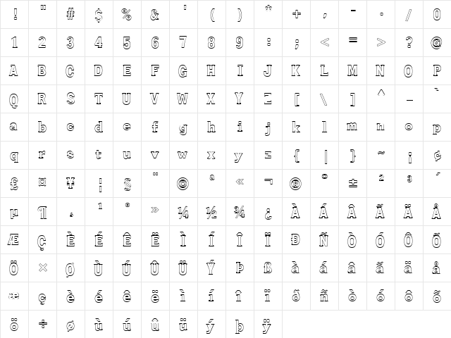 FZ ROMAN 27 HOLLOW Normal  glyph index
