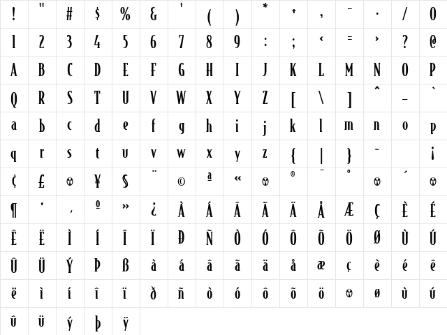 BodegaSerif Medium  glyph index