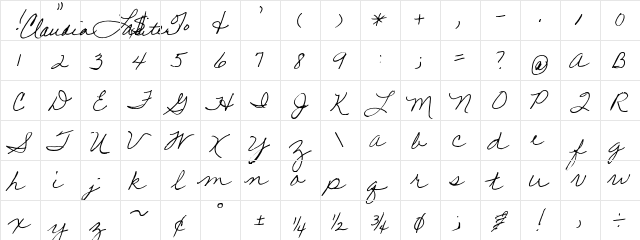 Claudia Regular  glyph index