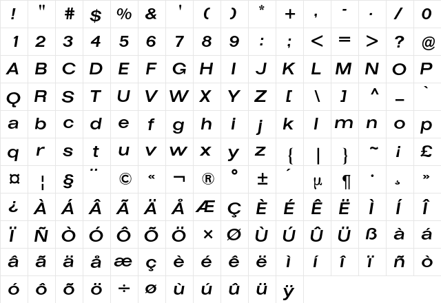 Folio BQ Regular  glyph index