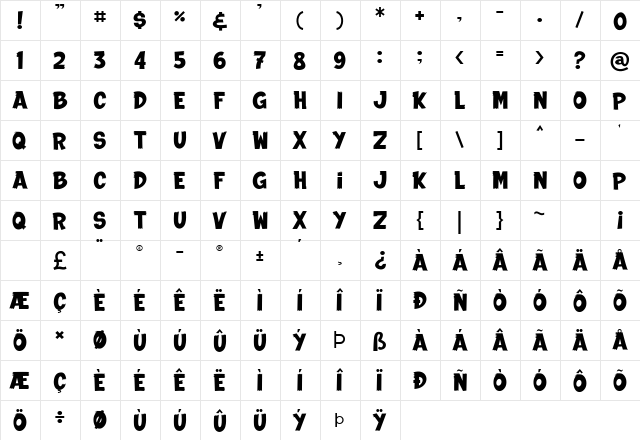 THE CREEPY HUNTER Regular  glyph index