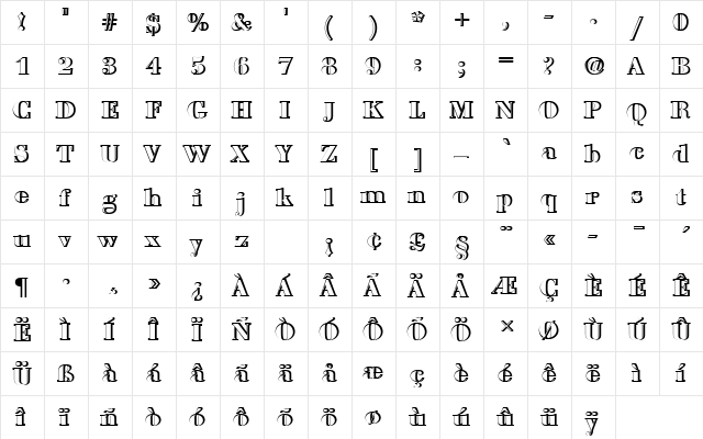 BauerBodDBolRe1 Regular  glyph index