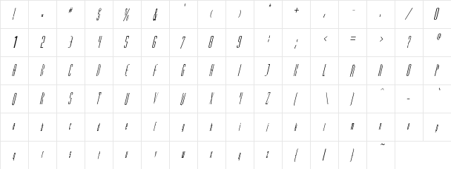 Picassos Italic 2 Regular  glyph index