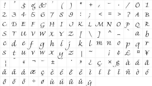 Fine Hand Std Regular  glyph index