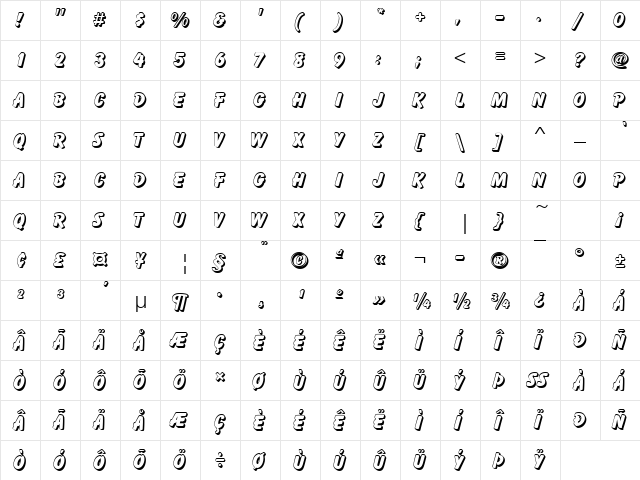 Balloon Becker Drop Shadow Regular  glyph index