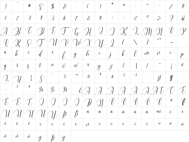 Dellima Regular  glyph index