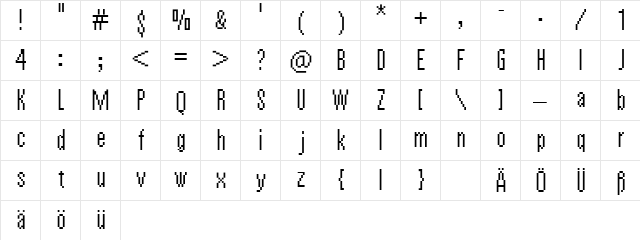 vierzehn plain14px  glyph index