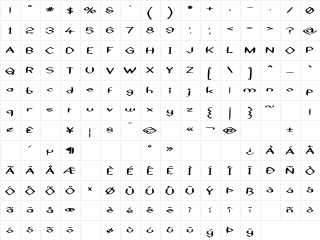 Black Sheaf Regular  glyph index