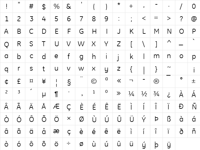 GE Inspira Regular  glyph index
