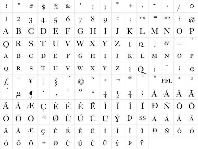 BigCaslon SCap  glyph index