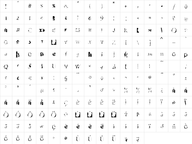Thundershower Regular  glyph index