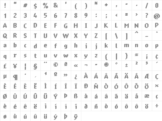 Murrx Regular  glyph index