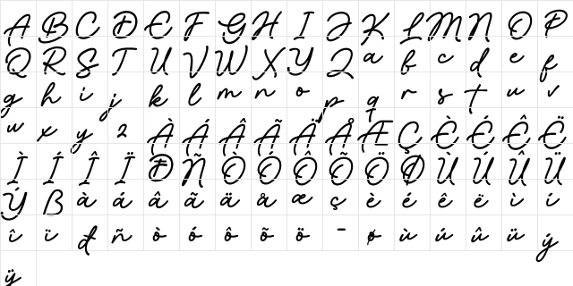 Blues Malone Regular  glyph index