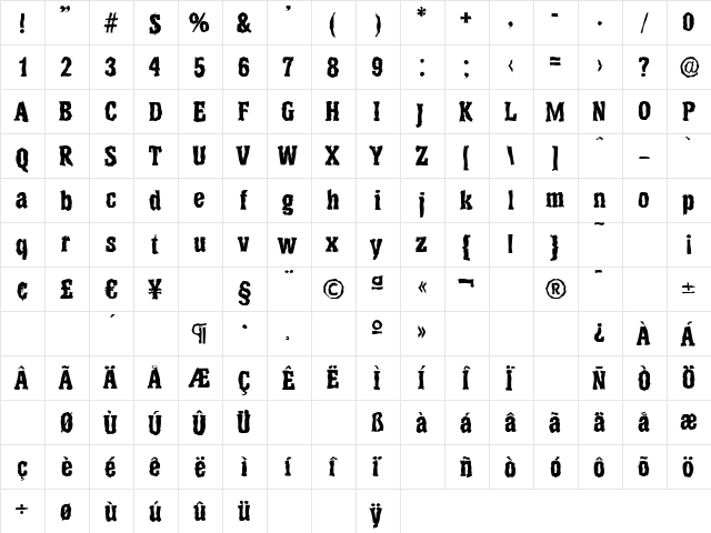 HeliumRandom-Xbold Regular  glyph index