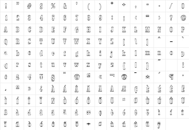 RobertBeckerOutline Bold  glyph index