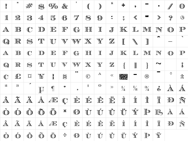 Currency Regular  glyph index
