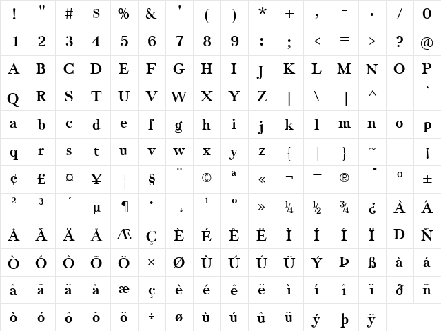 JasperSqueeze Bold  glyph index