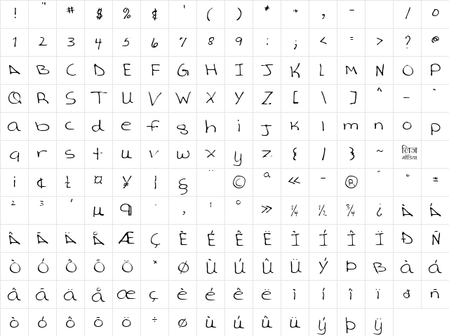 LEHN022 Regular  glyph index