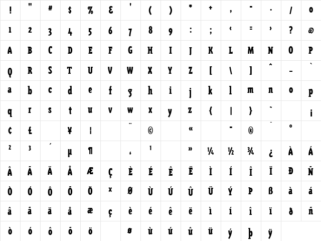 TriplexConSerBlackOldstyle Regular  glyph index