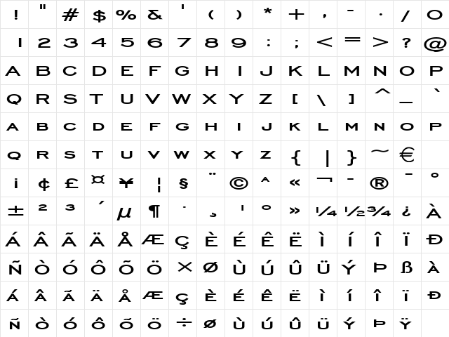 ChiselExtended Bold  glyph index