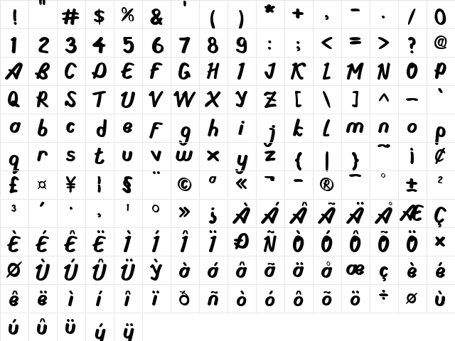 Deling Regular  glyph index