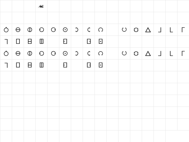Utopian Bold  glyph index