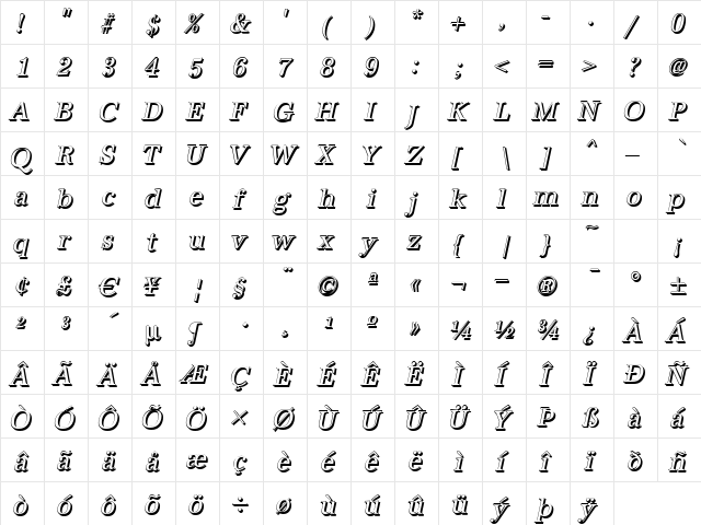 AntiquaSh-Cd Italic  glyph index
