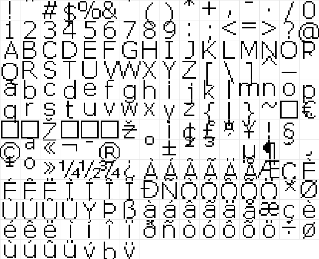 pix PixelFJVerdana12pt Regular  glyph index