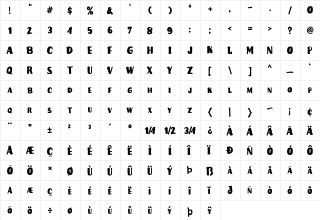 Kanover Regular  glyph index