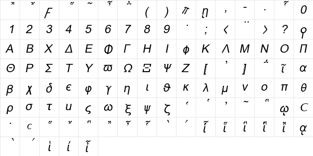 Naxos Italic  glyph index