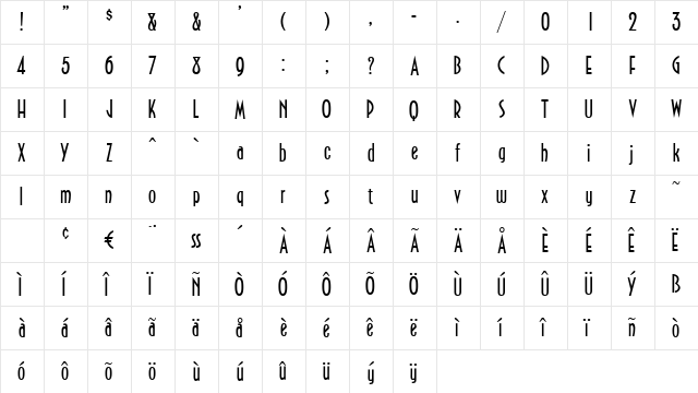 Northfields Regular  glyph index