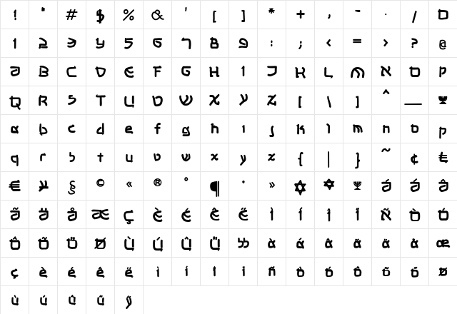 ShalomMK Bold  glyph index
