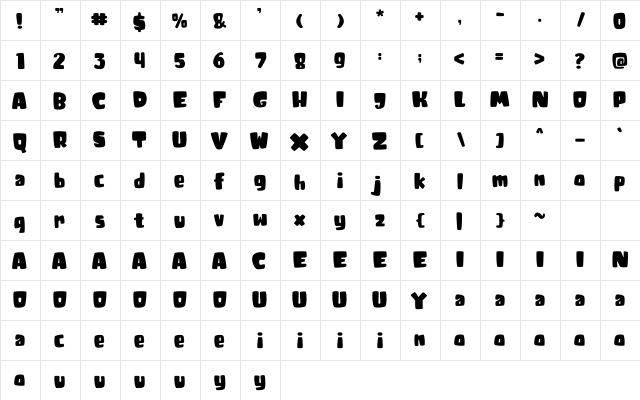 Tricky Jimmy Regular  glyph index