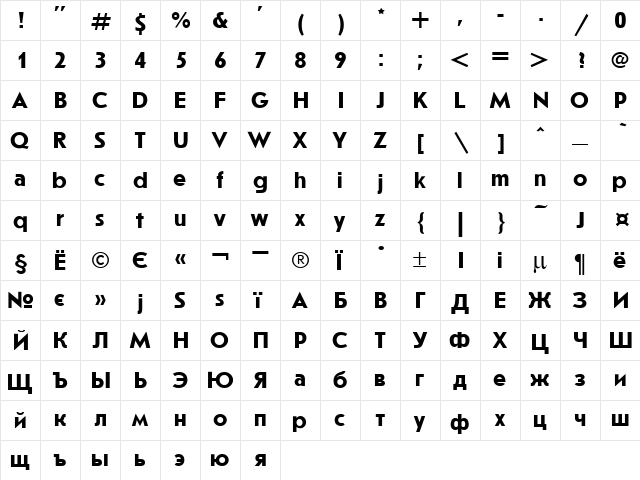 Journal Rub Bold  glyph index