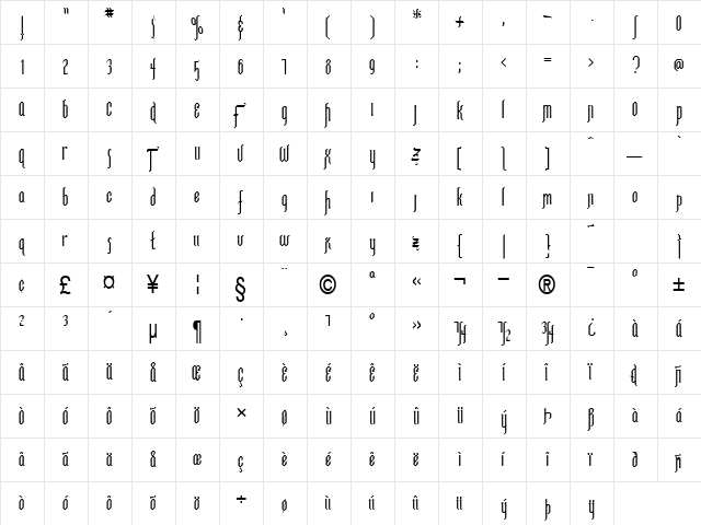 Ipswich Normal  glyph index