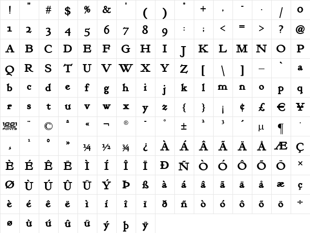 Kelmscott Roman NF Bold Bold  glyph index
