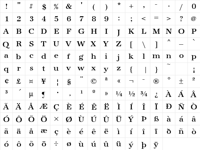 URWAntiquaTMedWid Regular  glyph index