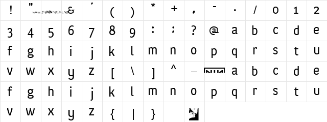 Wretched Regular  glyph index