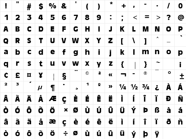 Antique Oakland Bold  glyph index