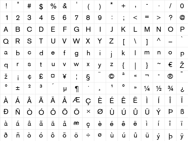 BasicCommercial LT Roman Regular  glyph index