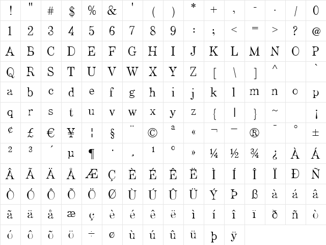 Artefact Regular  glyph index