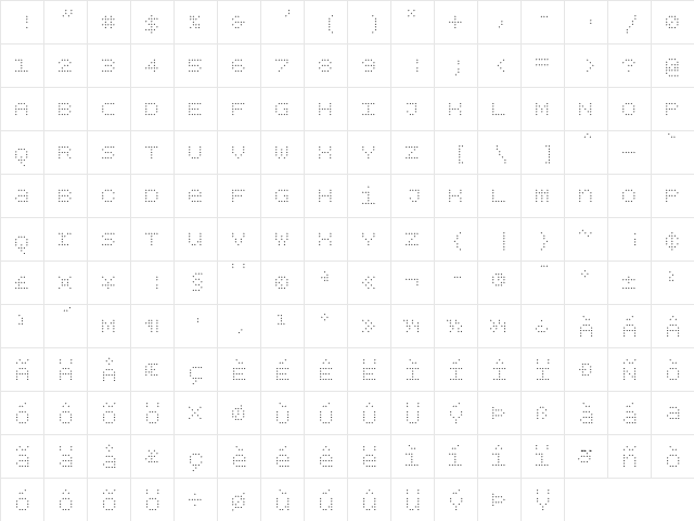 BPdotsUnicaseDiamond Light  glyph index