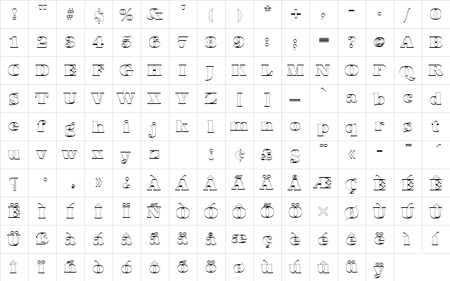 URWAntiquaTSupOu1 Regular  glyph index