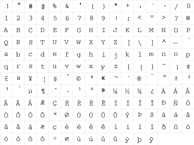 Ethiopic Hiwua Regular  glyph index