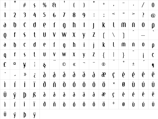 Eternity Regular  glyph index