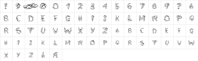 AlphaWomanHair Regular  glyph index