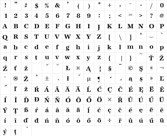 URWAntiquaTEE Bold  glyph index