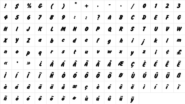 FlashEF Bold  glyph index