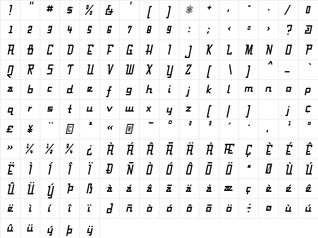 Fabian Regular  glyph index