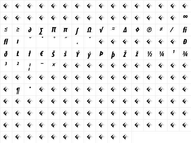 DaxCondensed-ExBoldItalicExp ItalicBold  glyph index